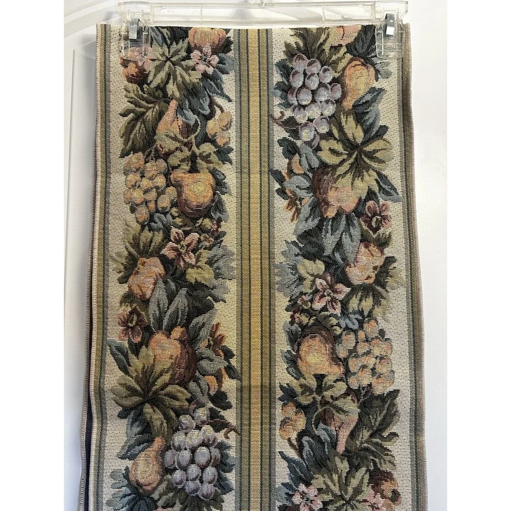 Vintage Woven Fruit Tapestry Table Runner Tassels Farmhouse Cottagecore Style